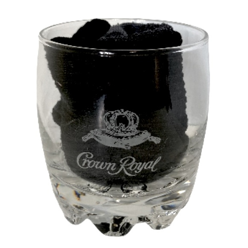 Crown Royal Satin Etched Glass Low Ball Bourbon Whiskey Drinking Glass 4" x 3"
